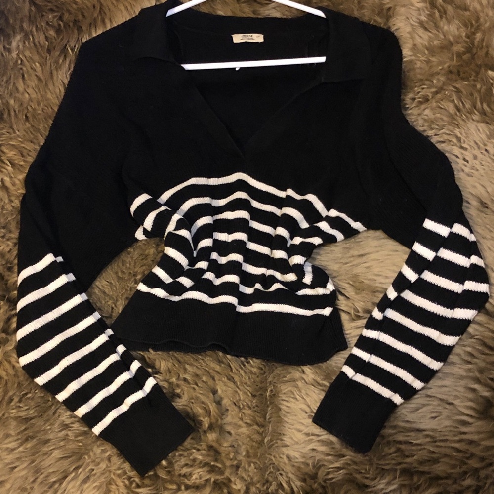 Ardene Black Knit Sweater with White Stripes